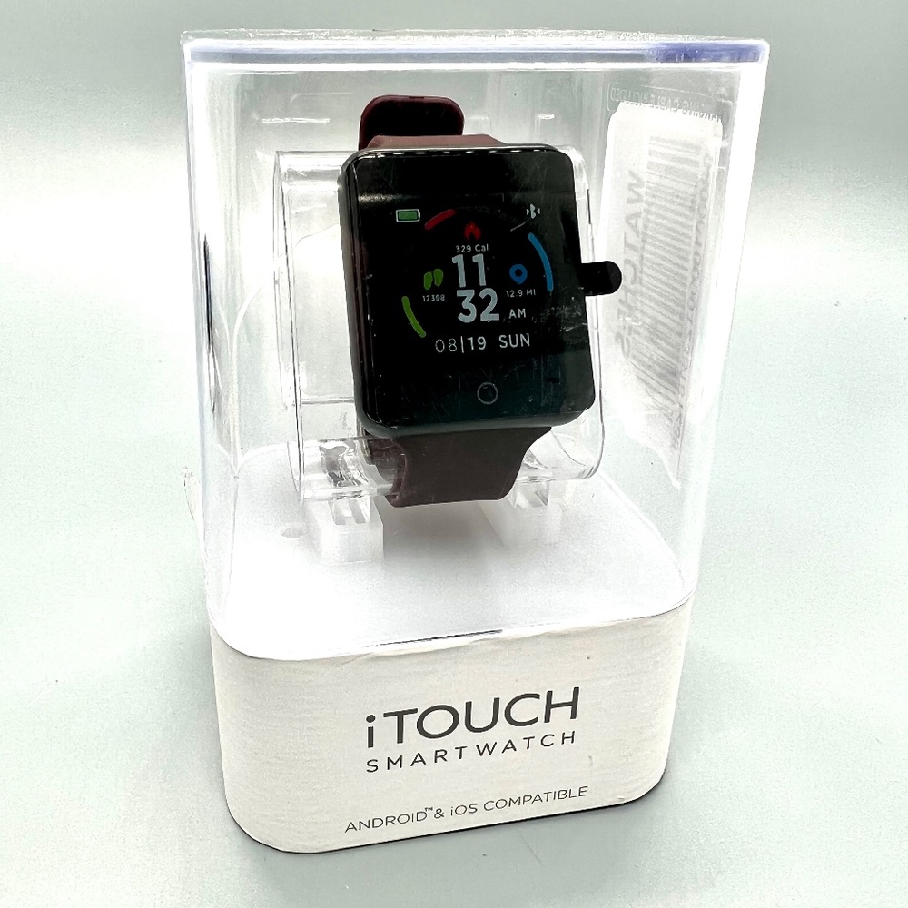 Touch Smartwatch Black Case Merlot Strap . iOS & Android  Compatible NWOT